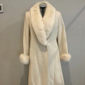 Vintage Marvin Richards White Faux Fur Trim Long Coat Size 14